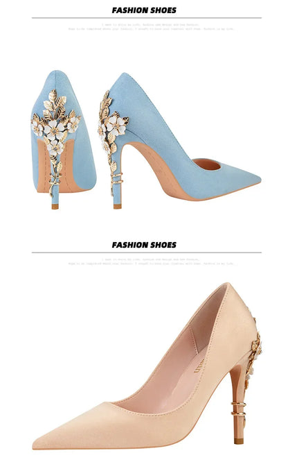 EtherealBe Elegant Blue Flower Embellished Women's Heels