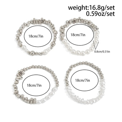 4pcs/set Fashion Bracelets For Women New Vintage Irregular CCB Beads Imitation Pearl Chain Jewelry Valentine's Gift B068