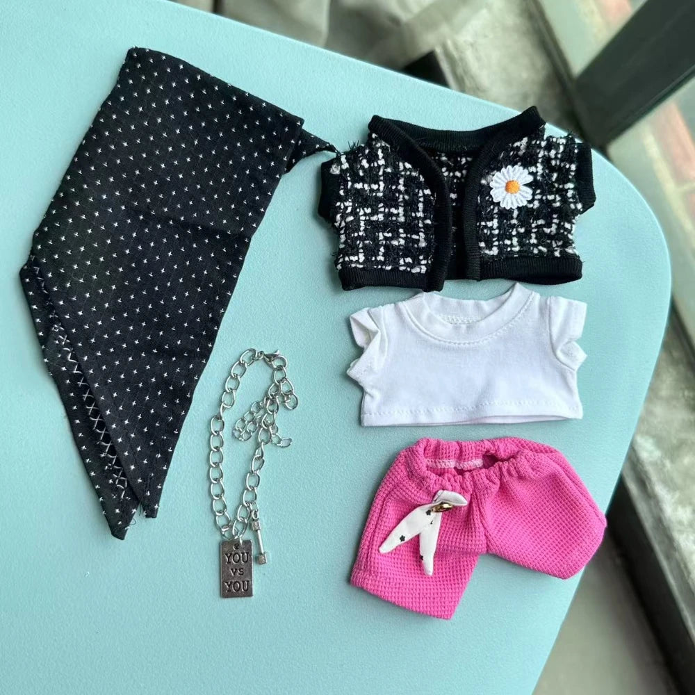 Clothes For Labubu 17cm Outfit Accessories for The Monster Korea Kpop Labubu Idol V1 V2 V3 Clothing GD K-Pop Cool Suit Straw Hat