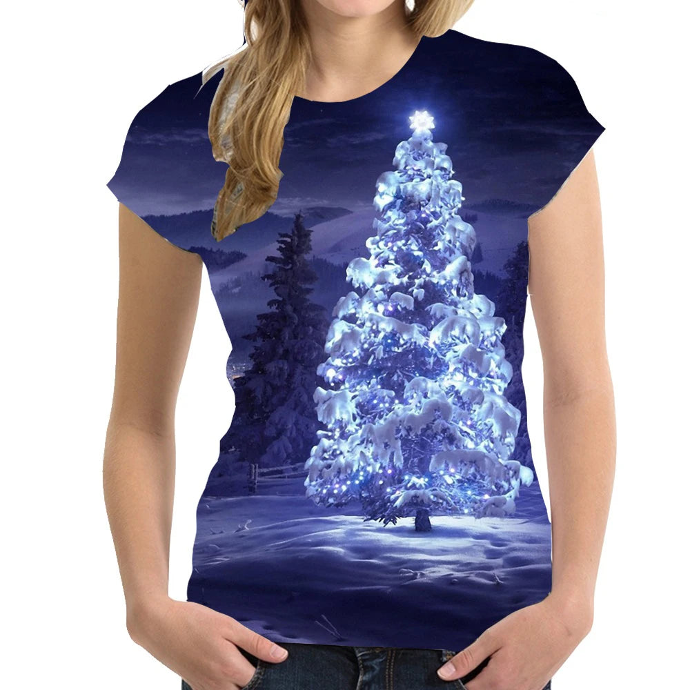 Christmas T-Shirts 3D Print Women Fashion Streetwear O-Neck Oversized Short Sleeve T Shirt Harajuku Y2k Tops Tees Woman Clothing