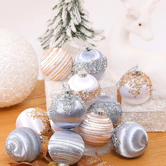 6PCS 6/8CM Christmas Balls Silk Sequin Christmas Ball Ornaments Xmas Hanging Tree Pendants 2024 Noel Navidad Decoration