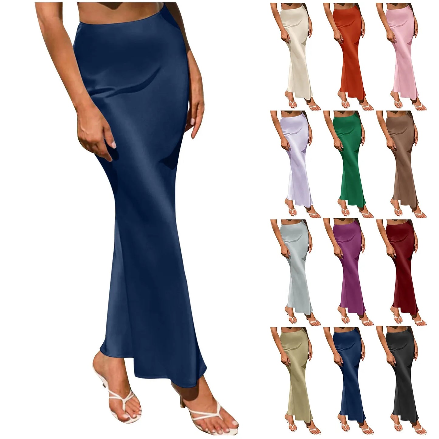 Silk Satin A-Line Pleated Long Skirts Women 2024 Summer Korean Elegant Skirt High Waist Solid Satin Dress Midi Maxi Skirt 스커트