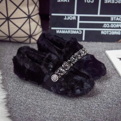 2025 New Fashion Women's Snow Boots Imitation Mink Hair Autumn and Winter Plus Cotton Wool Shoes Large Thick Sole Cotton Shoes