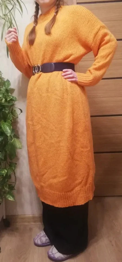 Winter Women Dress Fall Sweater Women Dress Long Sleeve Knitted Dresses Maxi Vintage Oversize Dresses Knitting Thick Warm Purple