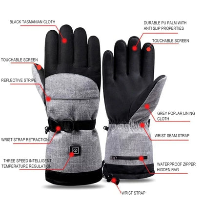 1Pair Winter Heating Gloves 5000mAh Battery Electric Cold Weather Heating Gloves Anti-Slip Waterproof Rechargeable for Men Women