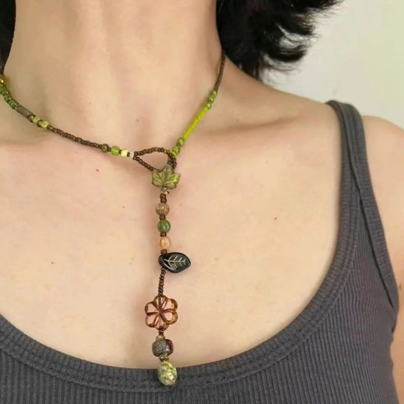 EtherealBe Y2K opal necklace for women with vibrant earthy beads and floral designs