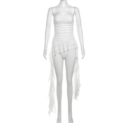 Nibber 2024 Spring New Solid Color Sweet Gentle Cute All-match High Street Travel Sexy Cool Women Chest Wrap ruched Tassel Vest