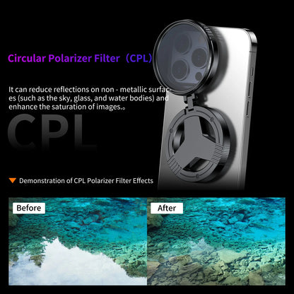 52mm CPL Polarizer Filter Magnetic Holder For iPhone 16 15 14 Pro Max Plus Andriod Smartphone for Vlogging Filter Stand bracket