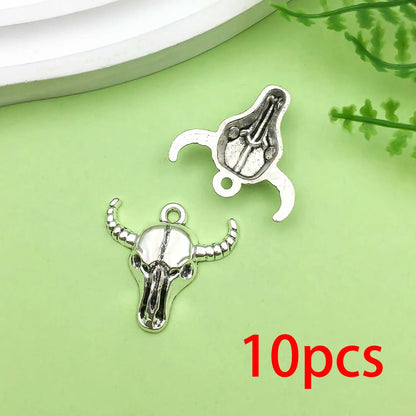 10/12pcs Halloween Decorate Charms Alloy Skull moth,Spider,Bull Head,bat Pendants for DIY Jewelry Making Accessories