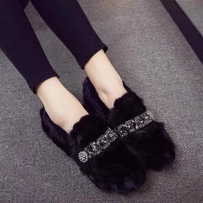 2025 New Fashion Women's Snow Boots Imitation Mink Hair Autumn and Winter Plus Cotton Wool Shoes Large Thick Sole Cotton Shoes
