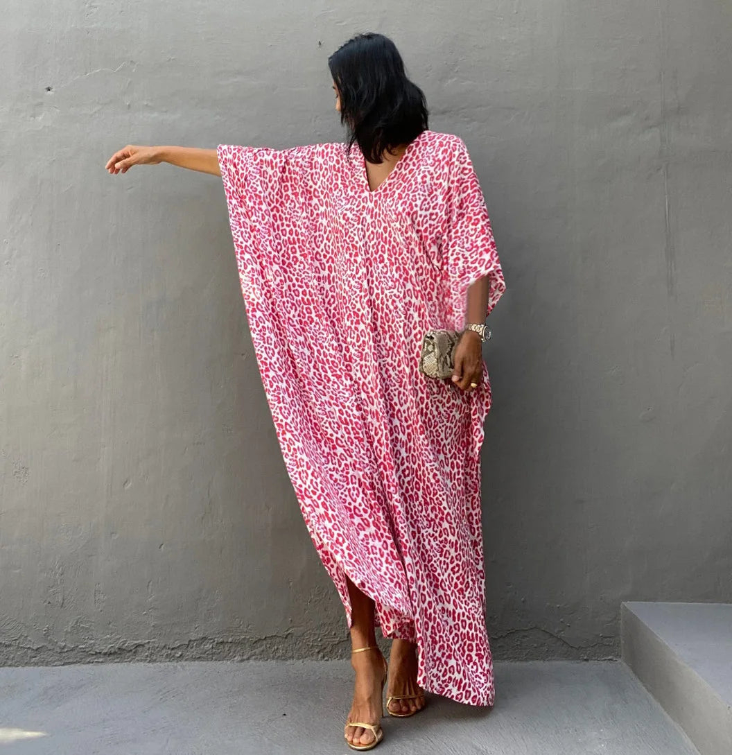 WeHello-Women's Beach Cover Ups for Swimwear, Leopard Kaftan Kimono, Swimsuit Cape, Summer Dress, Beachwear Outfits, Dropship