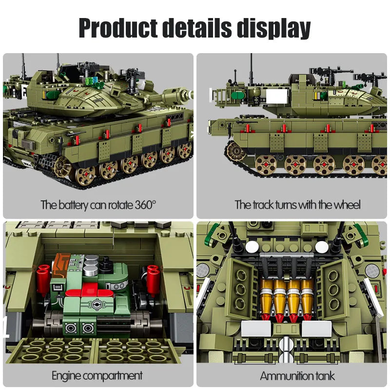 WW2 Military Leopard 2A4 Battle Tank Series Building Blocks Brick Model MOC Army Weapon Boy Set Kid Toy Childrens Christmas Gift