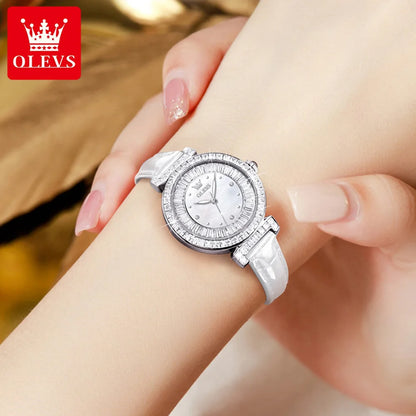 OLEVS 9983 Women's Watches Light luxury Fashion Original Quartz Watch for Ladies Waterproof Leather Strap Luminous Diamond Dial