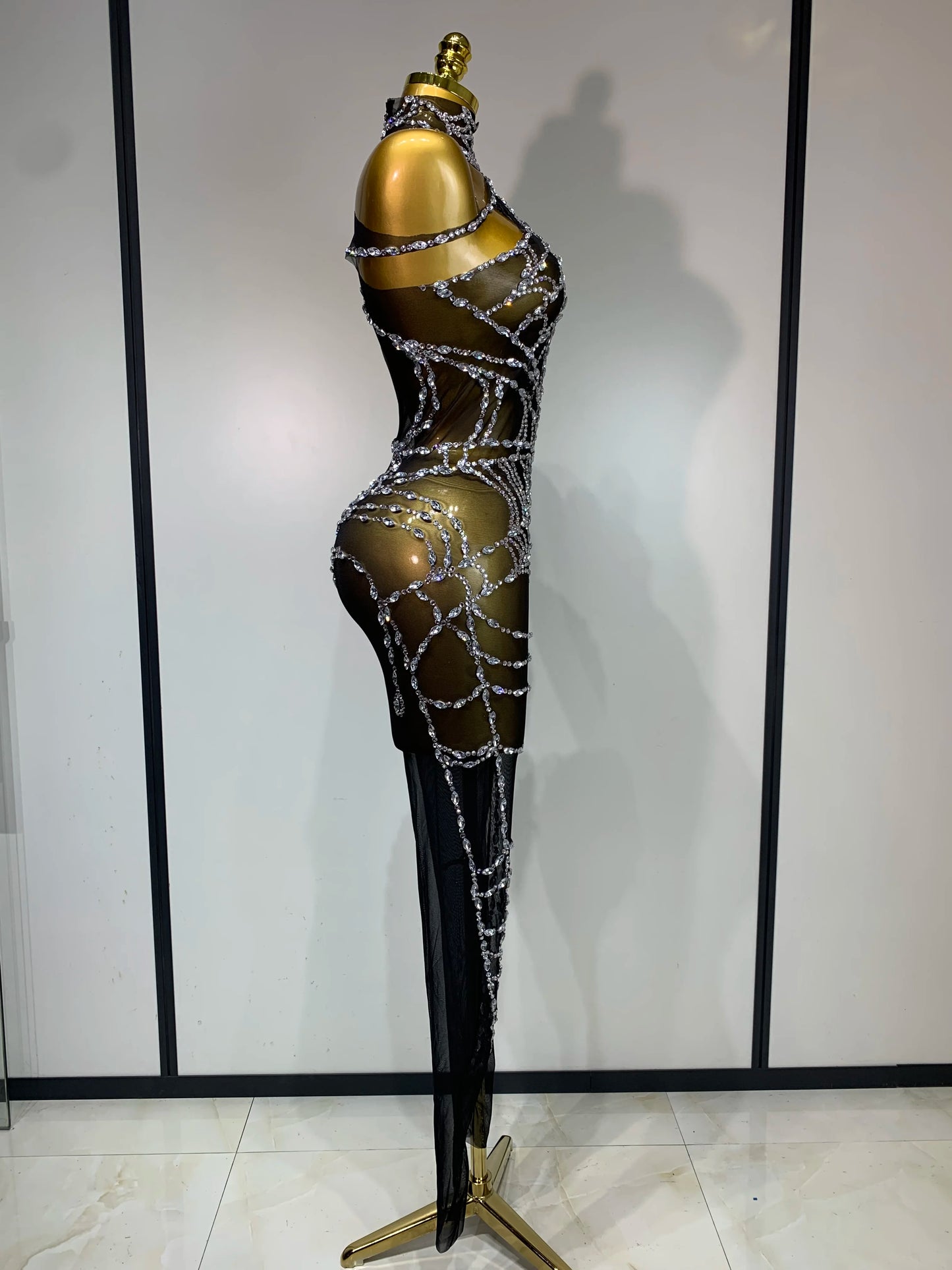 STOCK Sparkly Diamond Women Sexy Mesh Jumpsuit Nightclub Bar Party Show Gogo Dancer Clothing Drag Queen Outfit Stage Costume