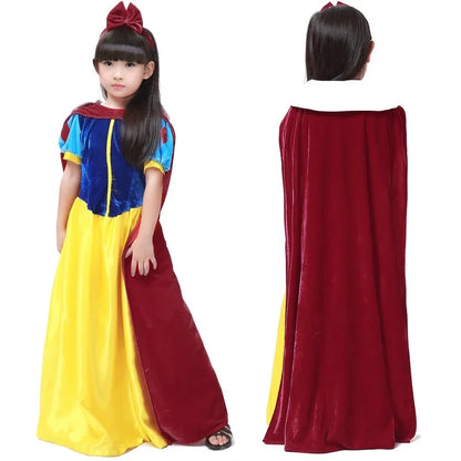 EtherealBe Snow White Halloween party costume for kids with a colorful dress and red cape