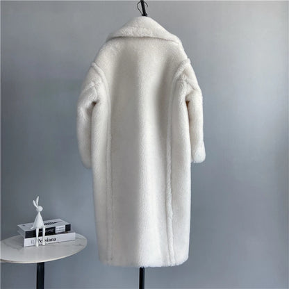 Winter Jacket Women Long Coat  Wool Woven Fabric Thick Warm Outerwear Oversize Fashion Streetwear Teddy Bear Coats