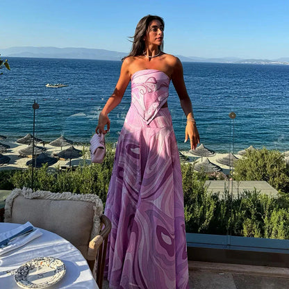 Geometric Print Cape Women's Set Loose Batwing Sleeve Top Flowy Maxi Skirt 2025 Summer Elegant Suit Holiday Fashion Lady Sets