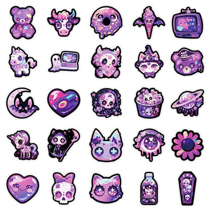 10/50pcs Cool Purple Gothic Magic Horror Goth Graffiti Stickers DIY Snowboard Laptop Luggage Cute Halloween Decoration Sticker