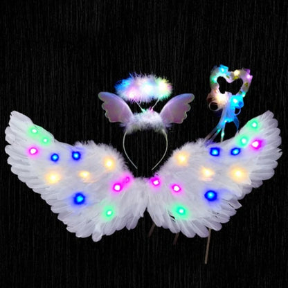 Light up angel costume for girls with colorful LED wings and halo headband for festive occasions