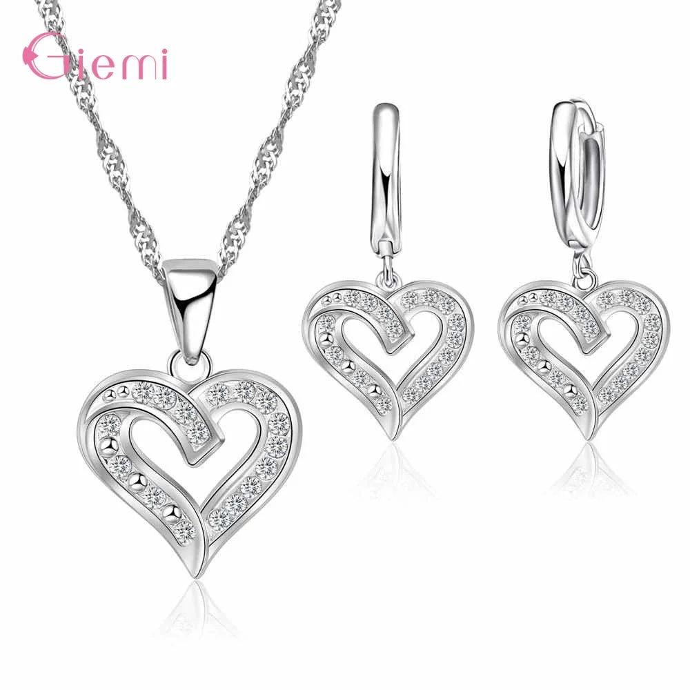 Hot Sale 925 Sterling Silver New Arrival Delicate Various Styles Peach Heart Shape Necklace Earrings Jewelry Sets For Women