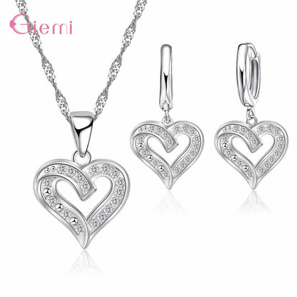 Hot Sale 925 Sterling Silver New Arrival Delicate Various Styles Peach Heart Shape Necklace Earrings Jewelry Sets For Women