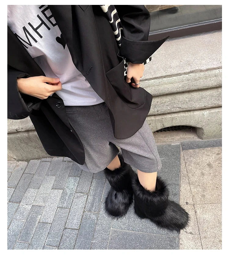 2025 Women Winter Faux Fur Boots Woman Fluffy Plush Warm Snow Boots Luxury Footwear Girls Furry Fur Bottes Fashion Winter Shoe