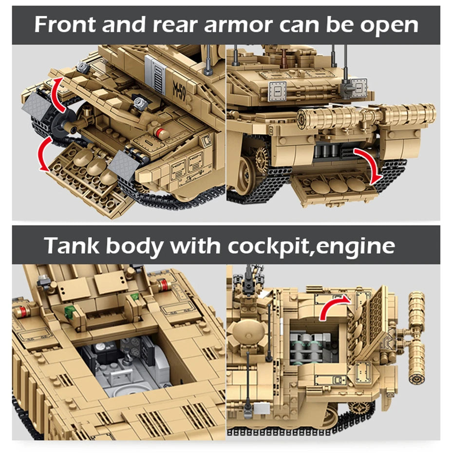 WW2 Military Leopard 2A4 Battle Tank Series Building Blocks Brick Model MOC Army Weapon Boy Set Kid Toy Childrens Christmas Gift