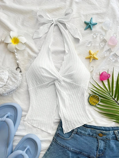 Spring and summer fashion new elegant solid color versatile halter vest single piece