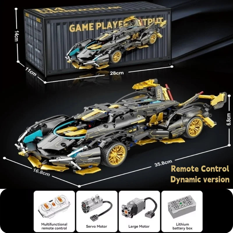 Technology Racing Car Block Model 1280PCS+ 1:14 Motion Speed Car Model Mechanical Super Block Assembly Toy Children Adult Gifts