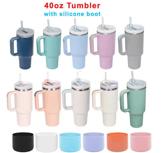 40oz Tumbler with Handle Straw and Silicone Boom Stainless Steel Vacuum Thermos Cup Large Capacity Travel Car Coffee Mug Logo