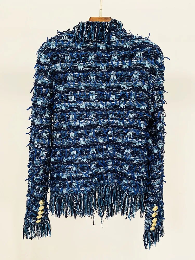 HIGH STREET Newest 2023 Fall Winter Fashion Designer Jacket Women Lion Buttons Embellished Tassel Knit Cardigan