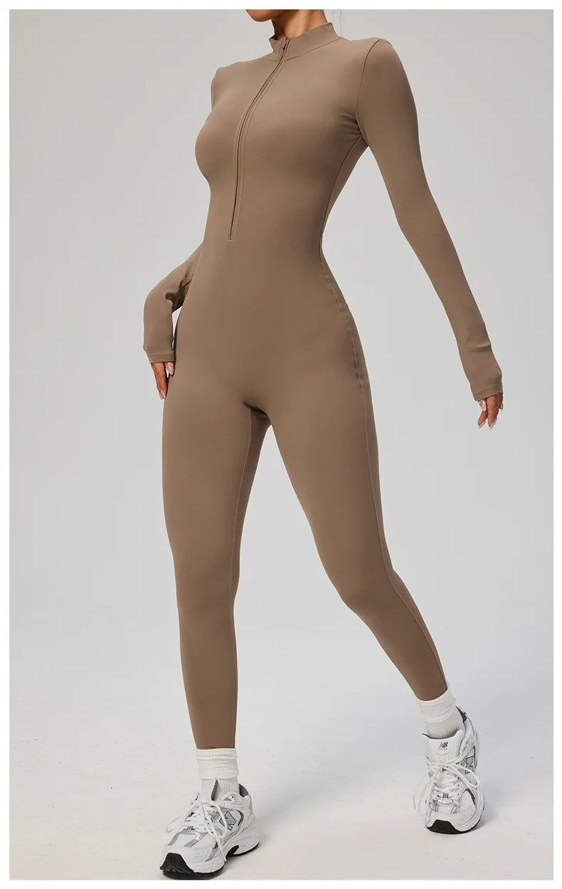 TRY TO BN Sports Yoga Jumpsuit Long Sleeves Zipper Sportswear Fitness Pants Workout Bodysuit One Piece Tights Women Gym Clothing