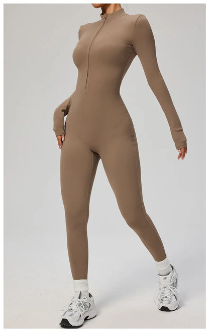 TRY TO BN Sports Yoga Jumpsuit Long Sleeves Zipper Sportswear Fitness Pants Workout Bodysuit One Piece Tights Women Gym Clothing