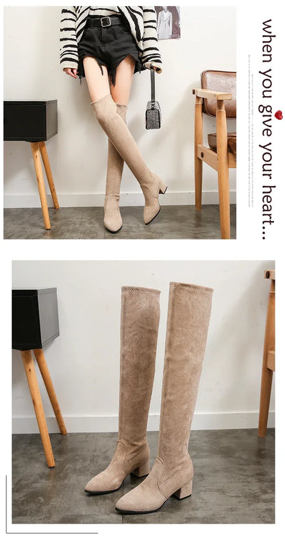 Thigh High Boots Women 2023 Winter Fashion Boot New Over Knee Boots Women Shoes Sexy High Heels Botas Red Warm Fur Black Boots