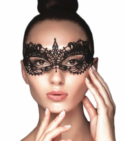 EtherealBe women's black lace masquerade mask featuring intricate design for elegant events