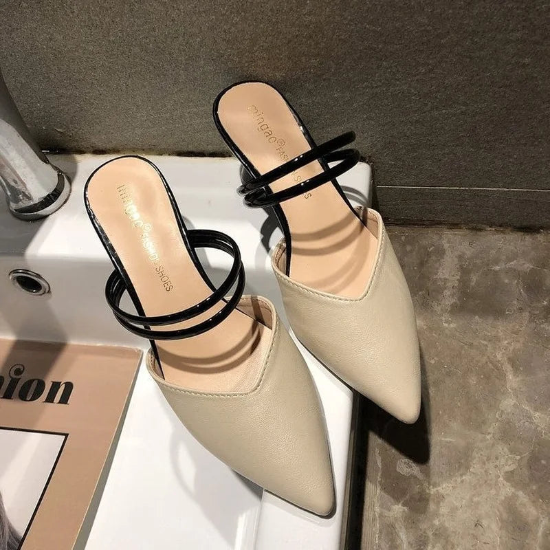 Elegant Woman Heeled Shoes Luxury Heel Shoe Striped Black Summer Women Sandals Fashion Designer Summer New 2023 High Slippers