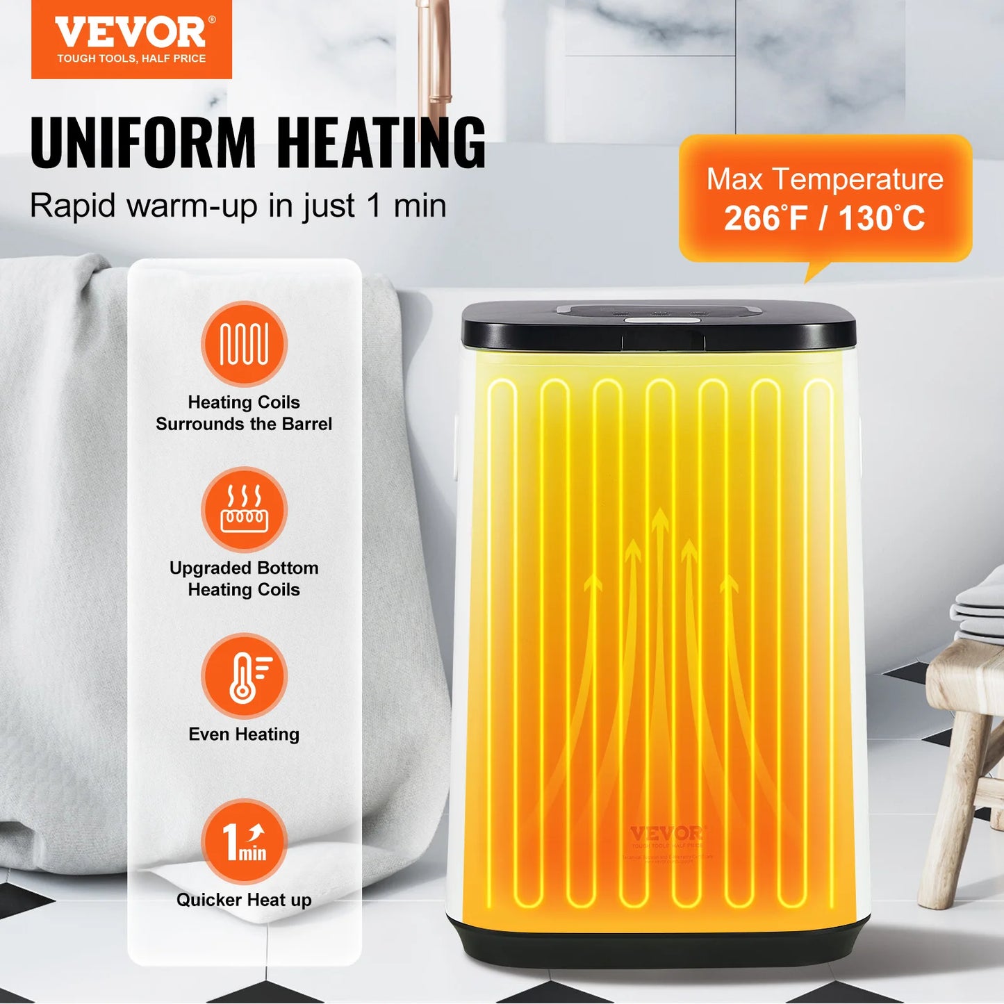 VEVOR Towel Warmer 20L/25L/35L Towel Warmer Bucket with Safety Shut Off Child Lock LED Screen for Bathroom Spa Bathrobe Blanket