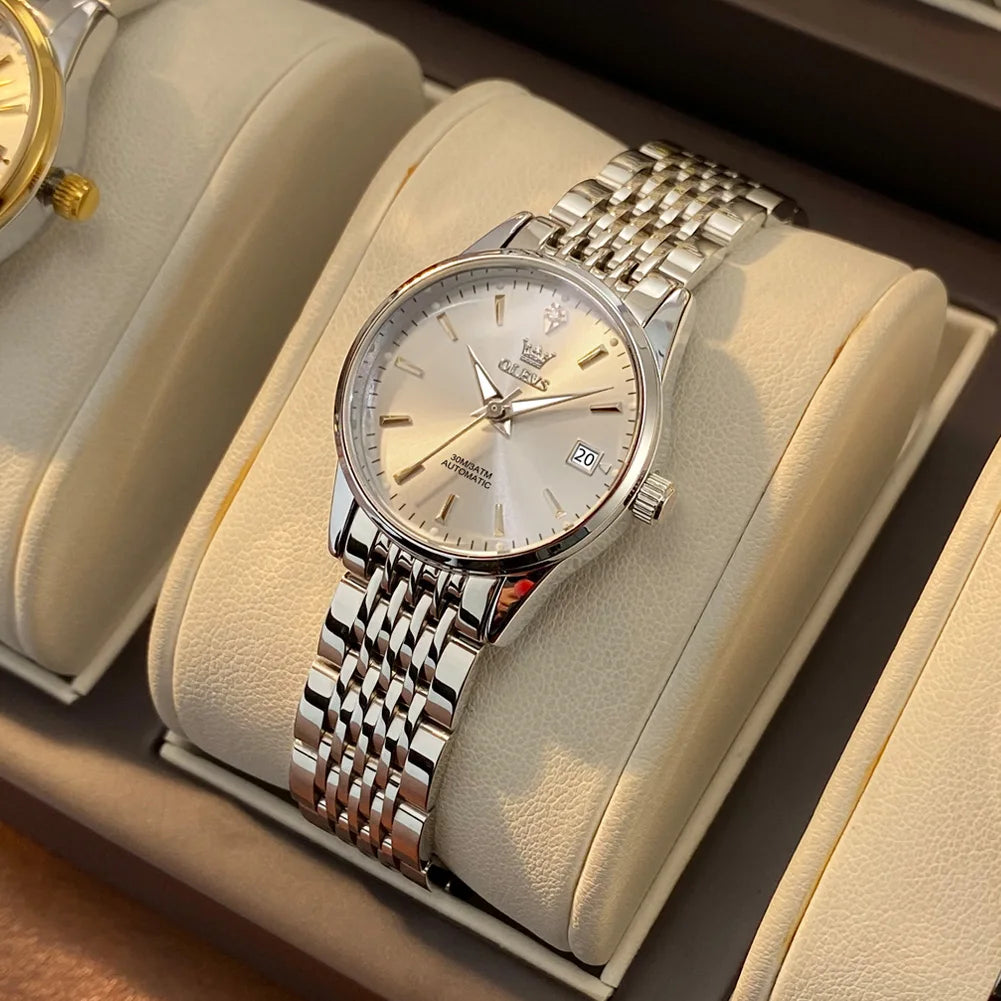 OLEVS 6635 Elegant Women's Watches Simple Fashion Automatic Mechanical Wristwatch for Lady Waterproof Luminous Date Gift Box