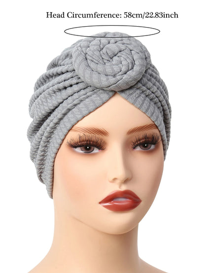Light gray women's turban hijab hats with a stylish twist design for comfortable wear