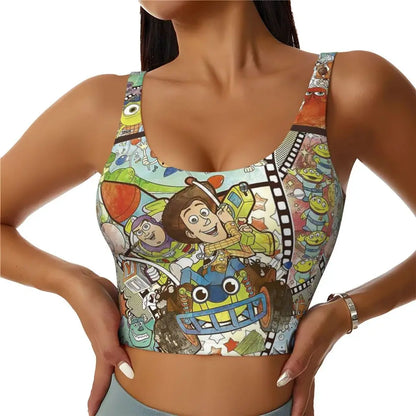 Toy Story Jessie sports bra featuring colorful characters and fun designs for fans of the movie