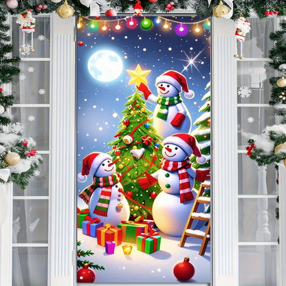 Christmas door casing, snowman decorated Christmas tree, washable to add joy, perfect holiday, entrance and outdoor party