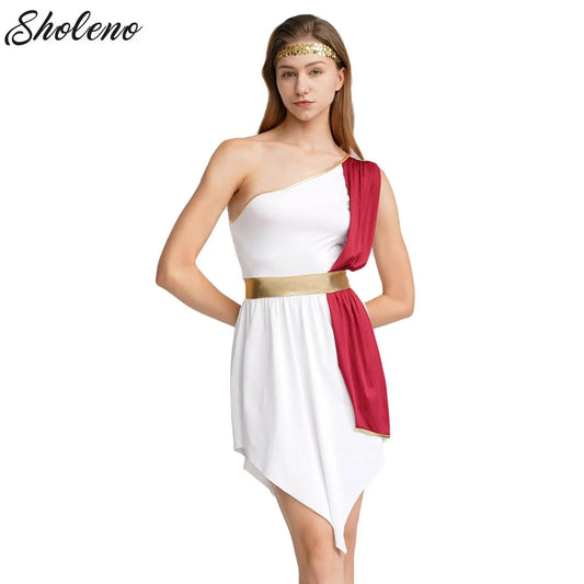 Women Ancient Roman Greek Role Play Toga Senator Caesar Costume Athenian Princess Empress Dress Robe for Halloween Cosplay Party