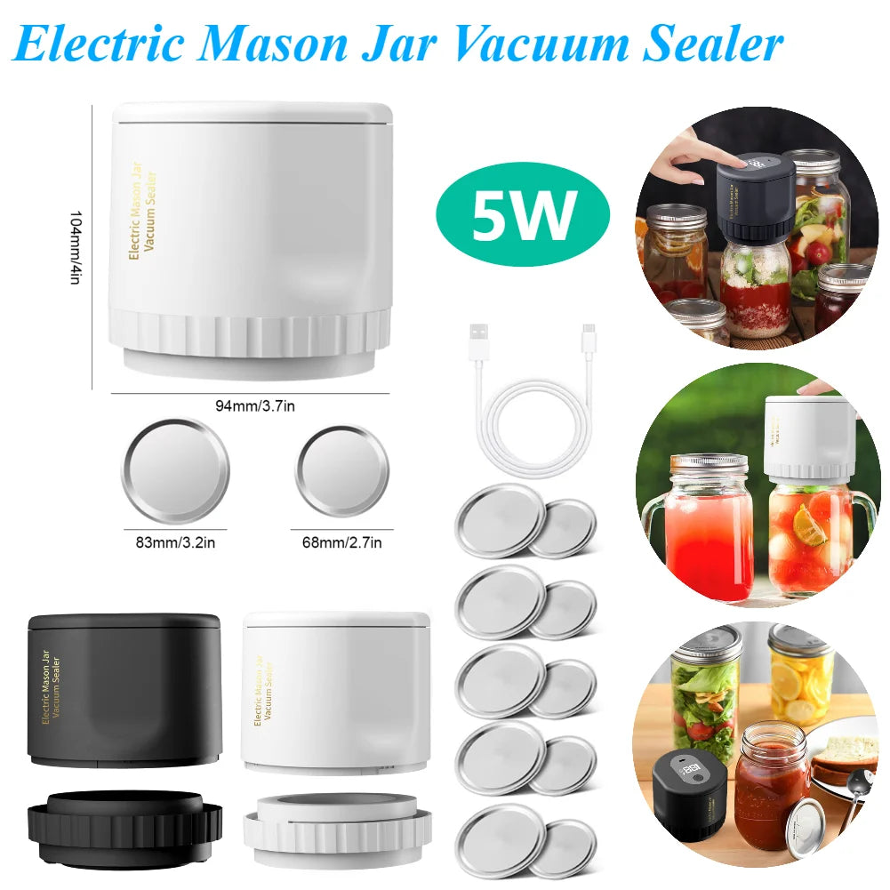 Electric Mason Jar Vacuum Sealer BPA Free Cordless Food Storage Vacuum Sealer with Mason Jar Lids Odorless Attachment