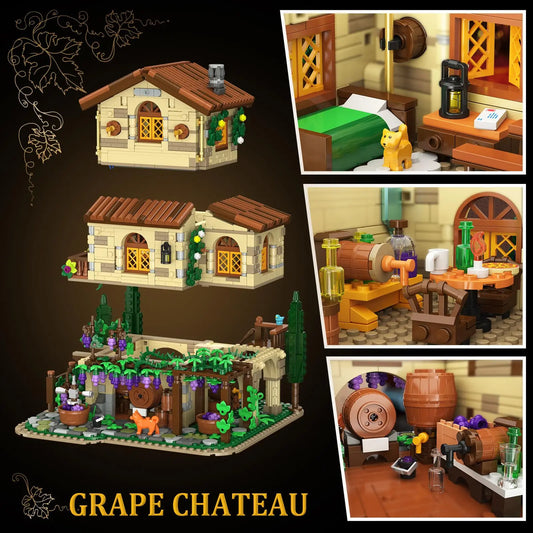 Winery Chateau House Building Set with led-Vineyard Castle Construction Home Decor Vine Estate Autumn Cabin Gift for Adults Teen