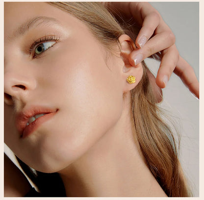 Exquisite Rose Flower Stud Earring, Stainless Steel Gold Color Petal Earrings, Trendy Women Christmas Gift
