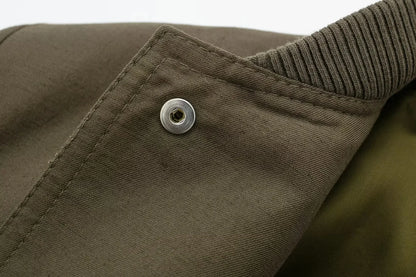 Women Fashion with Pockets Cropped Bomber Jacket Coat Vintage Long Sleeve Front Button Female Outerwear Chic Tops y2k clothes