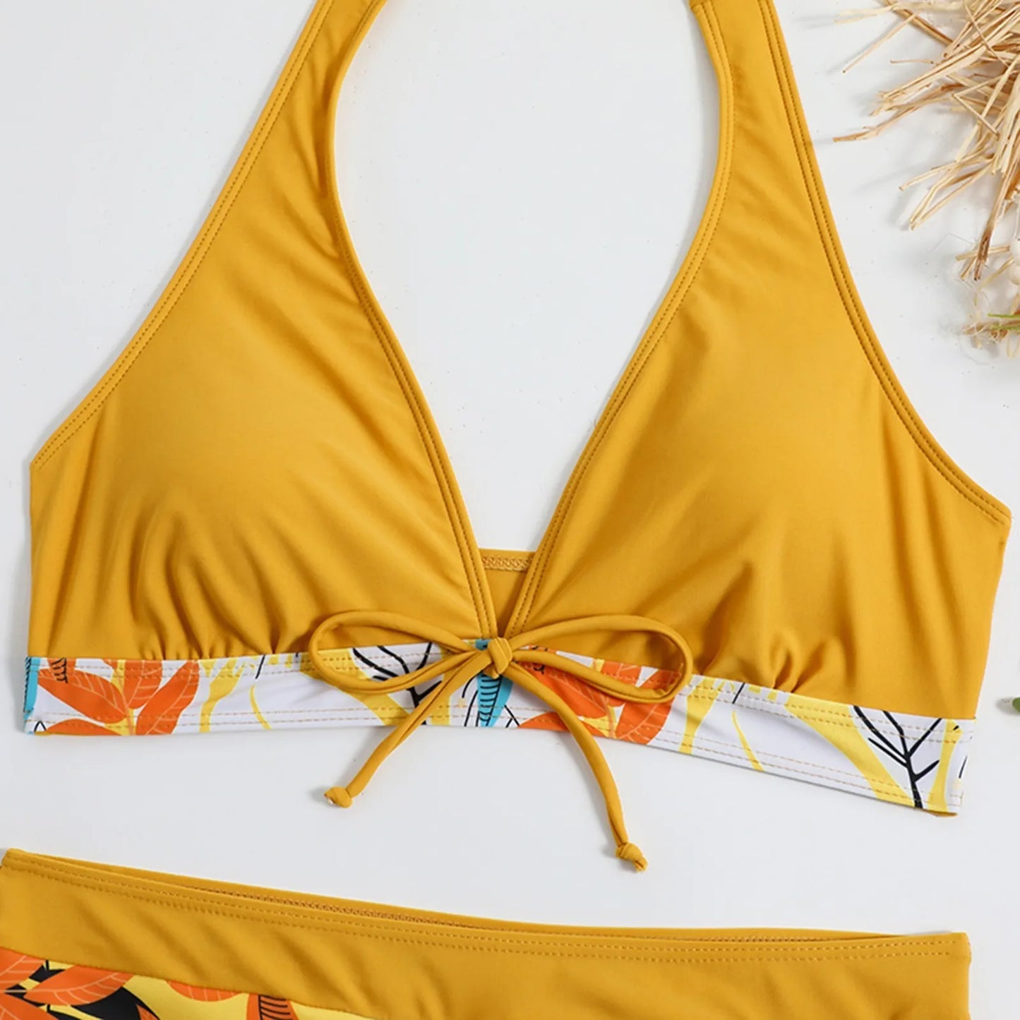 Women's Paneled Printed Swimsuit Ladies Fashion Sexy Split Boxer High Waist Swimsuit Two-Piece Set V-Neck Bathing Suits Female