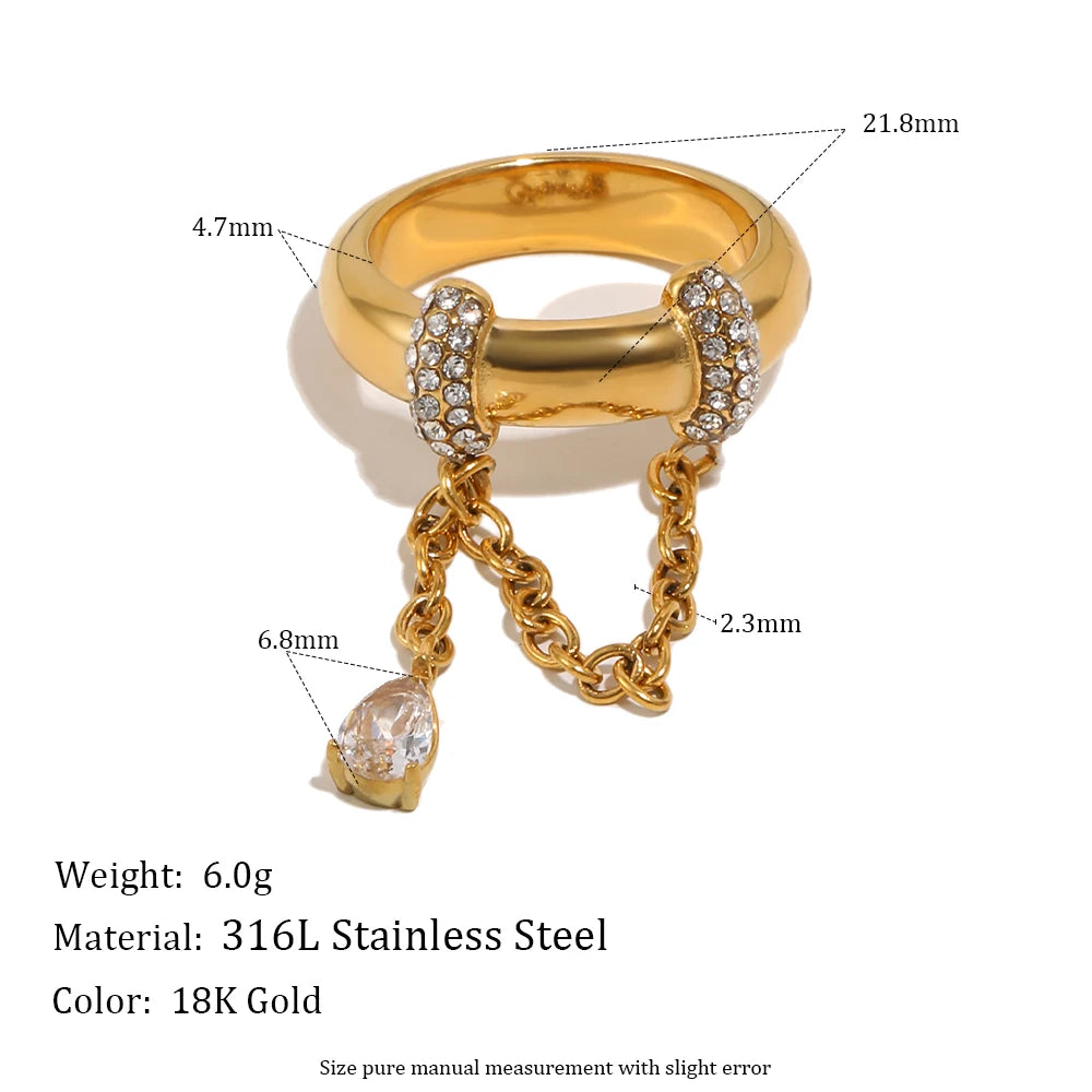 E.B.belle Zircon 18K Plated Stainless Steel Women's Rings Trendy Luxury Shiny Hypoallergenic Rings Sets Jewelry Decoration Gift
