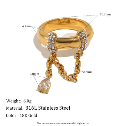 E.B.belle Zircon 18K Plated Stainless Steel Women's Rings Trendy Luxury Shiny Hypoallergenic Rings Sets Jewelry Decoration Gift