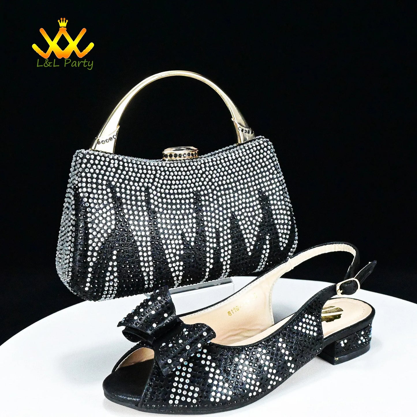 EtherealBe Gold Rhinestone Fashionable shoes and bag set